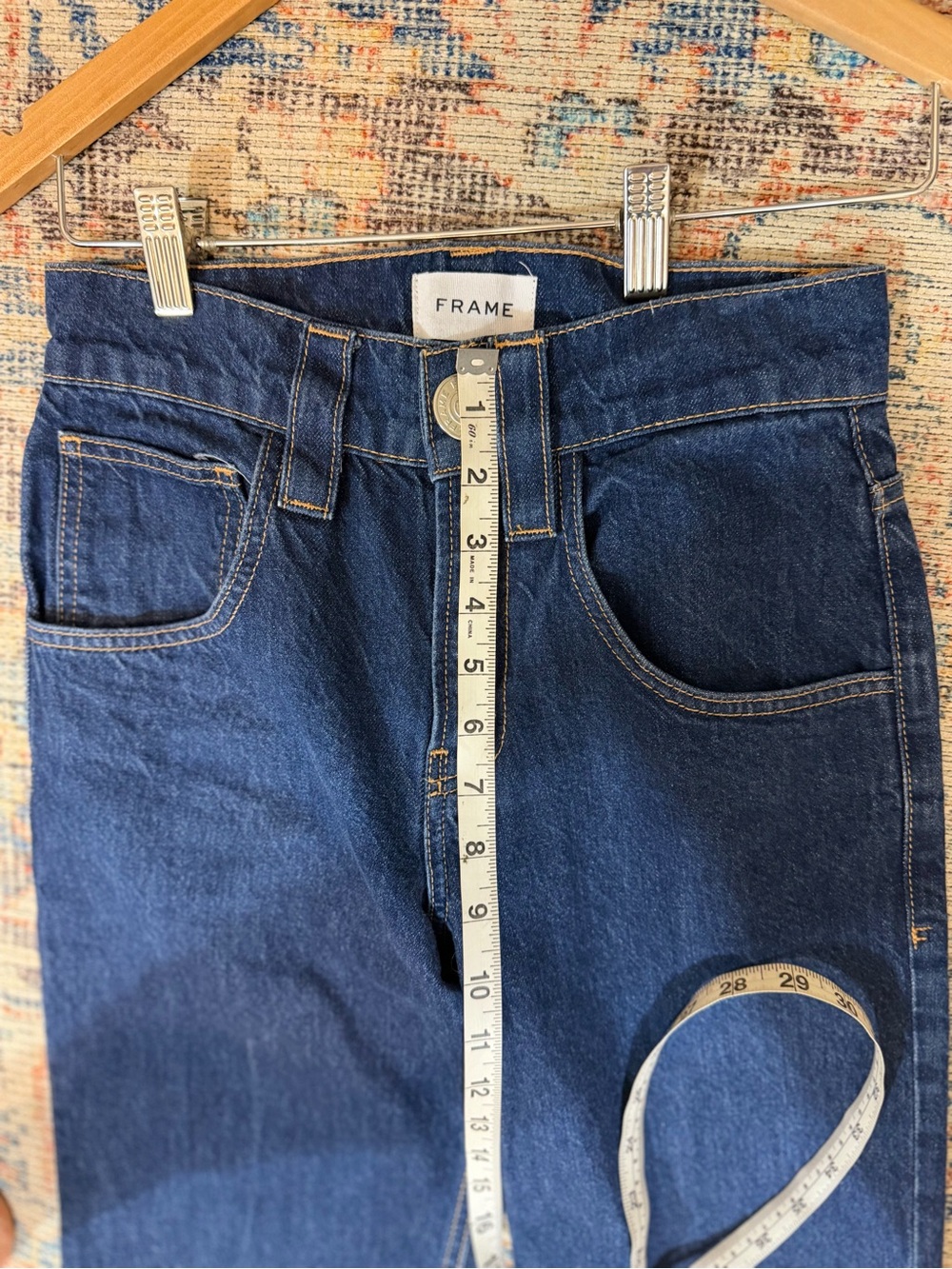 FRAME Oversized Luxury Jeans 24 Rinse Dark Wash Cuffed Straight Leg 100% Cotton - Picture 6 of 12